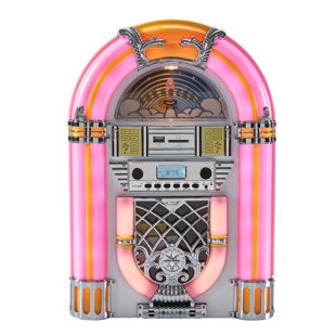 Mini-juke-box Arkeocket / lecteur CD de table / haut-parleur Bluetooth (rose / blanc)