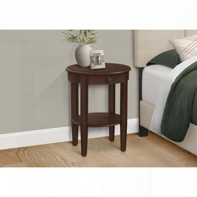 Table d'appoint ronde à 2 niveaux avec petit tiroir - placage brun espresso, 17,25 po x 17,25 po x H 22,75 po