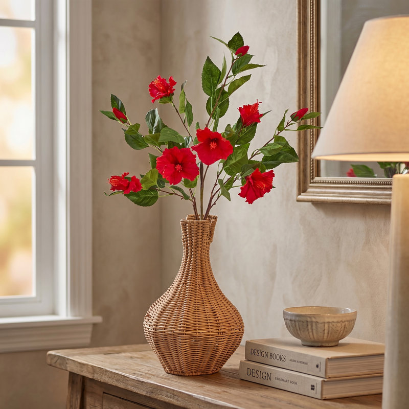 Double hibiscus et bourgeon 29 po , Rouge