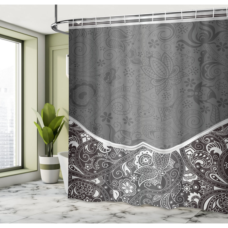 Oriental Green and Gold Floral Fabric Shower Curtain