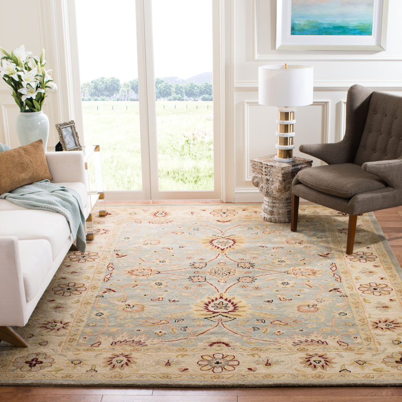 Dunbar Hand Tufted Wool/Cotton/Latex Oriental Rug in Light Blue/Ivory, Rectangle 8'3" x 11'