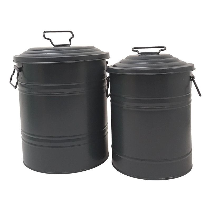 Contenants de rangement en acier galvanisé émaillé, ensemble de deux., Gris foncé