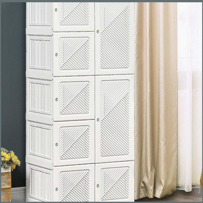 Garde-robe portable, armoire de chambre pliante, organisateur de rangement de vêtements avec 8 compartiments cubes, tringle, portes magnétiques