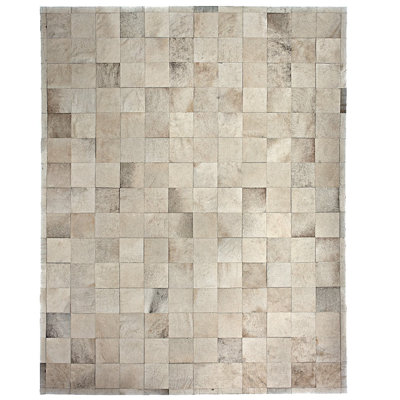 Tapis ivoire / gris en cuir Ares