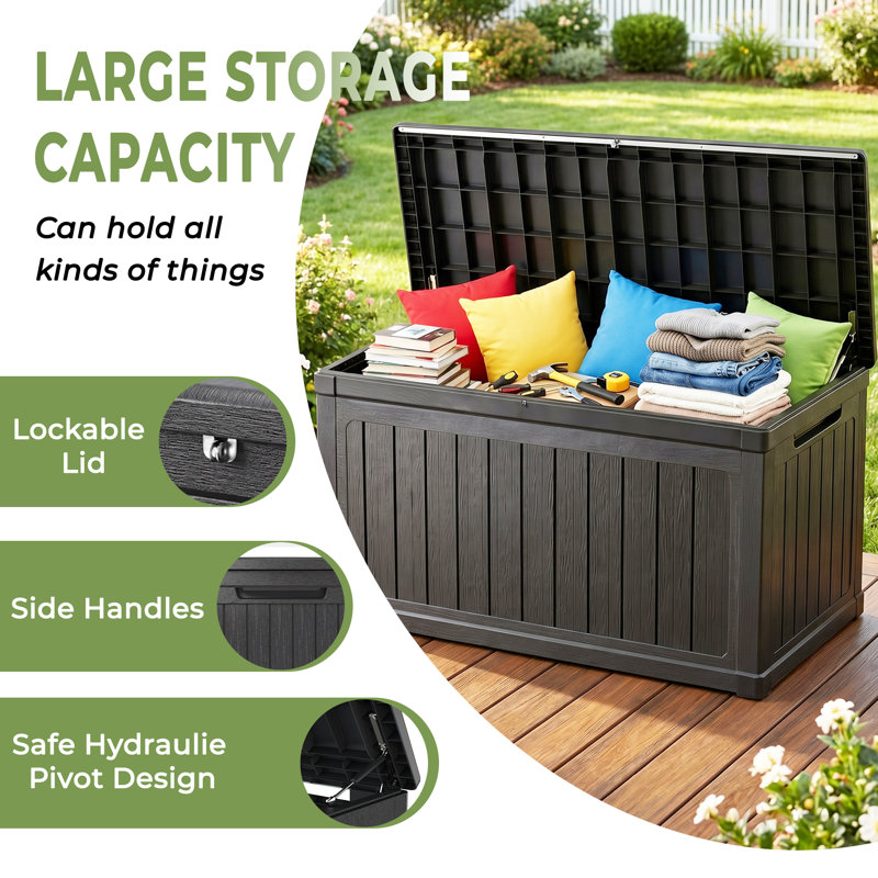 180 Gallon Large Outdoor Storage XXL Deck Box For Patio Furniture, Outdoor Cushions, Garden Tools And Sports/Pools Equipment, Waterproof Resin, Lockable, Black