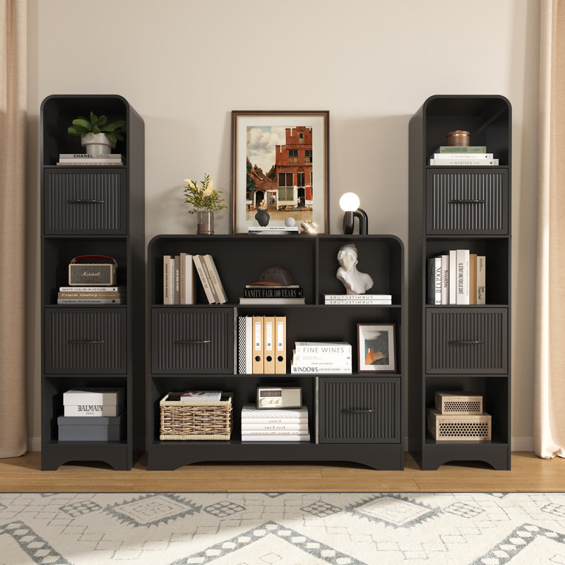 Bibliothèque moderne 70 "avec 2 bacs réglables, bibliothèque en bois pour appartement de bureau, noir, Noir