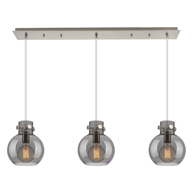 Luminaire suspendu sphère 3 lumières Amrith, Gris fumée clair, Nickel satiné brossé