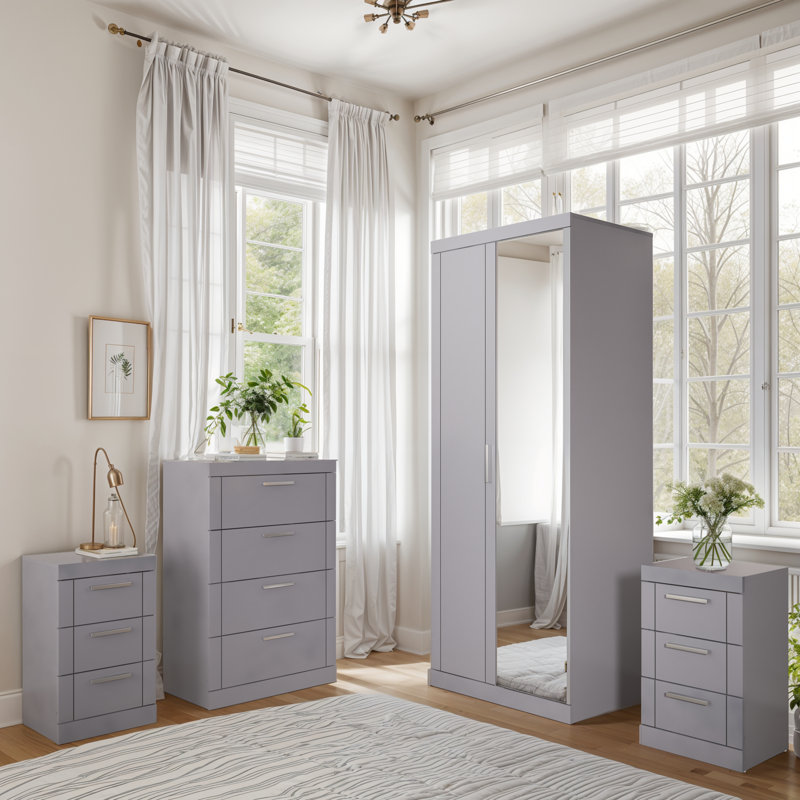 Kimberley 4 Piece Compact Bedroom Storage Set, Grey