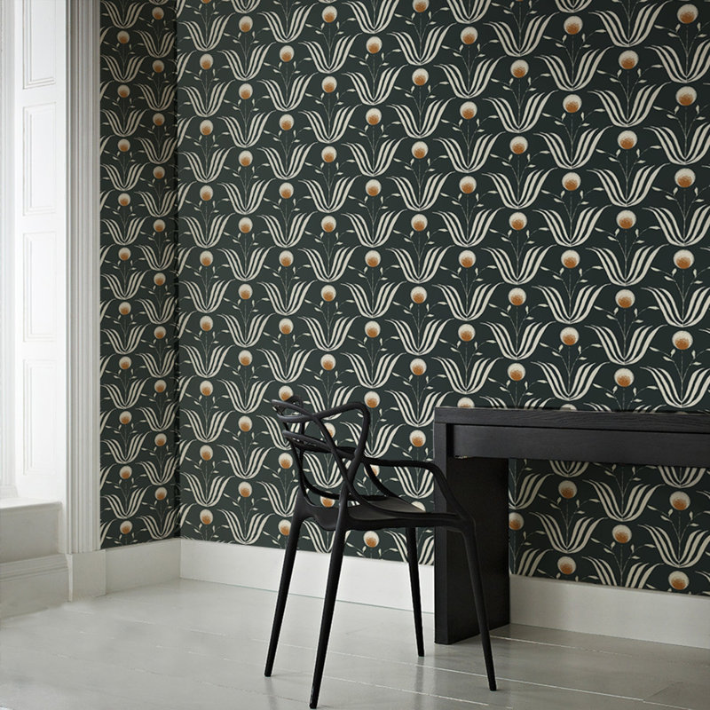 Lady Charlotte Spring Bloom 10' L x 24" W Wallpaper Tile, Soot_NDLQ2888, Soot, Paper