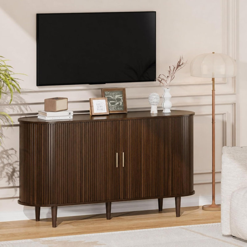 Armoire de rangement 55 po avec portes coulissantes et tablettes réglables, 15.75"D x 55.09"W x 29.53"H, Walnut