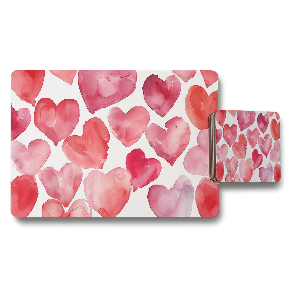 Watercolor Hearts Placemats And Coaster Set For Dining Table