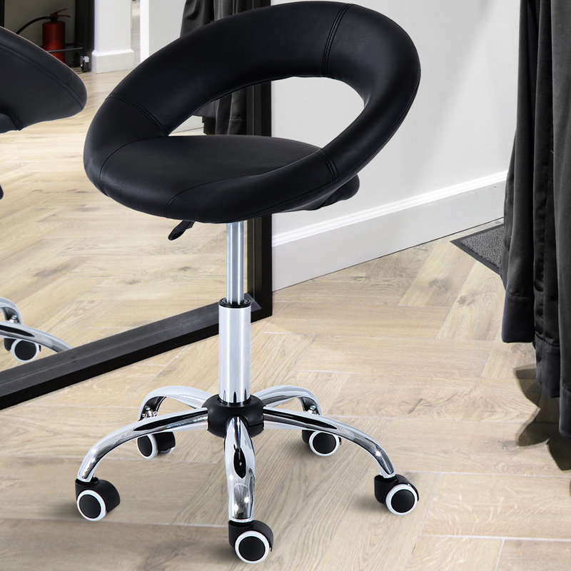 Siège de salon roulant réglable en hauteur avec dossier respirant, 5 roulettes, noir pour une assise à long terme, hauteur de tabouret de bureau confortable, utilisation quotidienne