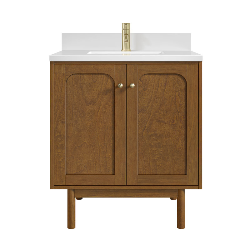 Laurent 30" Single Bathroom Vanity Set, White Zeus, Single-Hole, Honey Brown