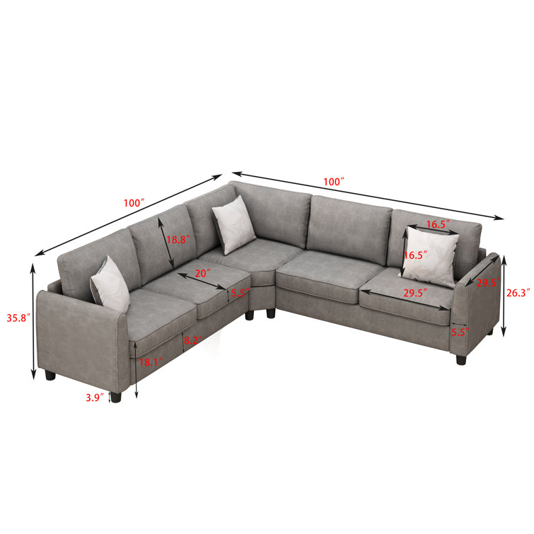 GODEER 100 in. W 3-piece Fabric Big Sectional Sofa Couch L Shape