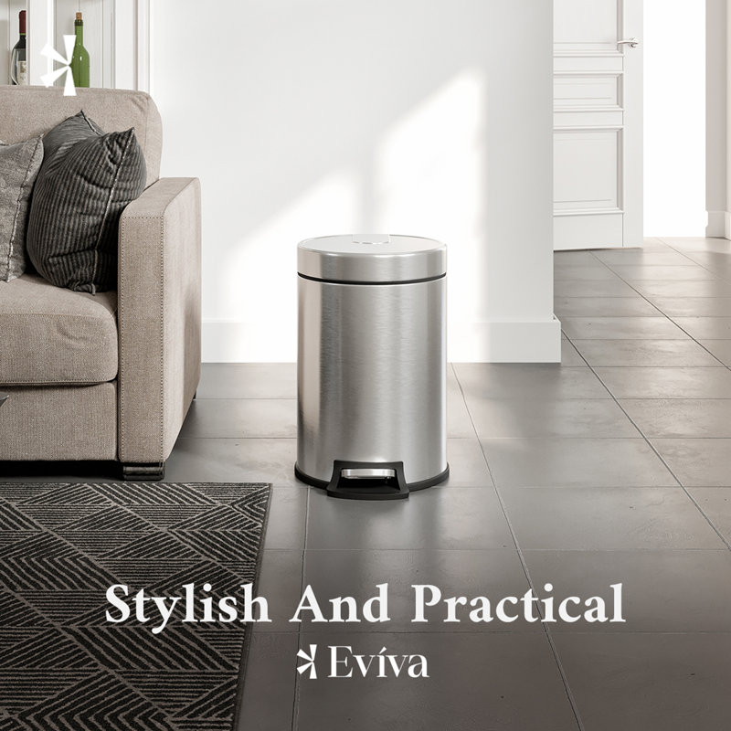 Totti 1.3 Gallon Stainless Steel Trash Can with Pedal and Soft Closing Lid