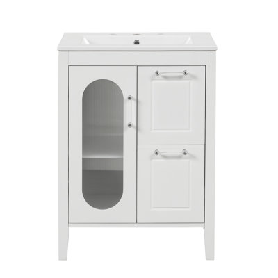 Meuble-lavabo 24 po avec lavabo, armoire, tiroirs, tablette réglable, bois massif et panneau de fibres à densité moyenne