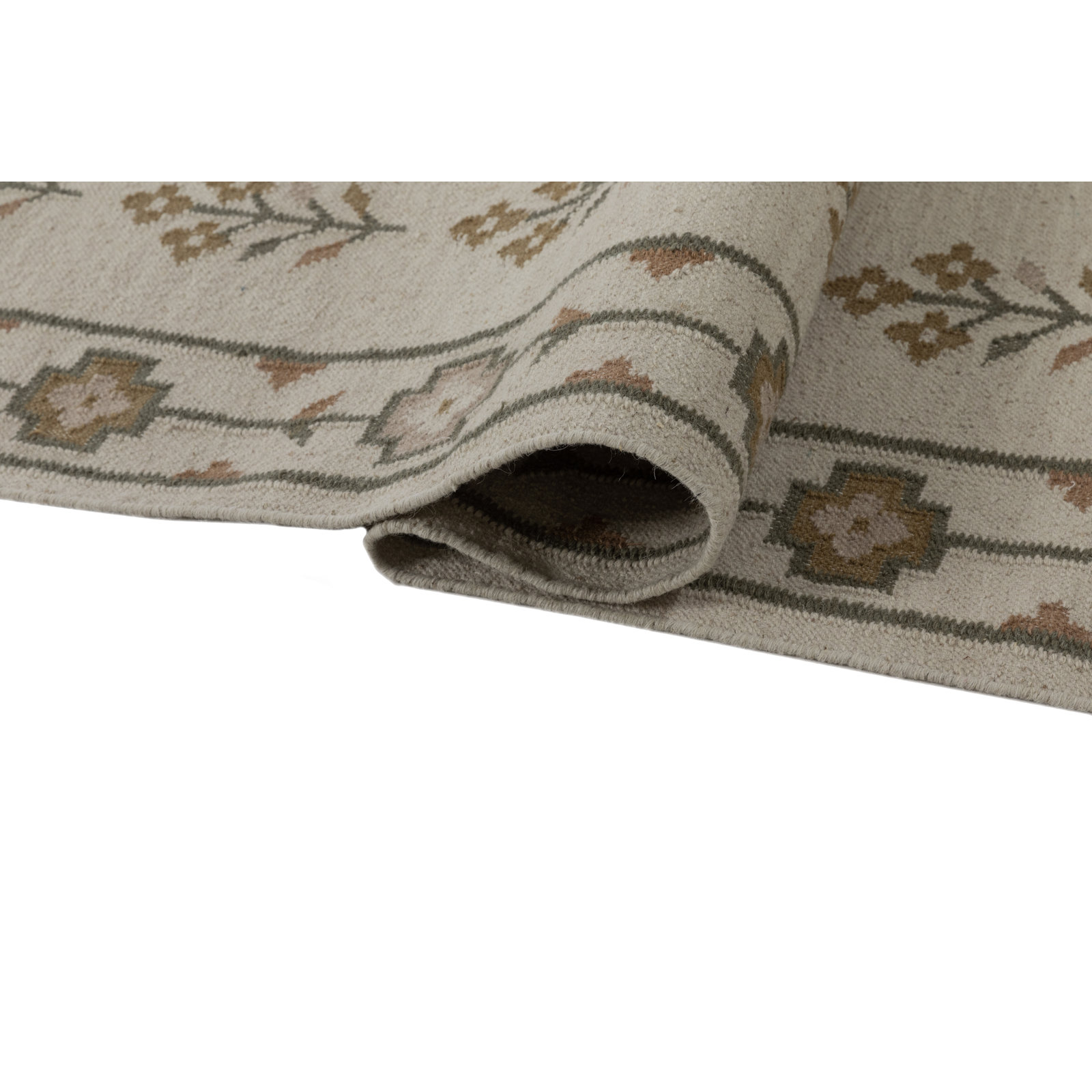 Heidi Flatweave Wool Floral Scandinavian Rug, Ivory, 8'9x11'9
