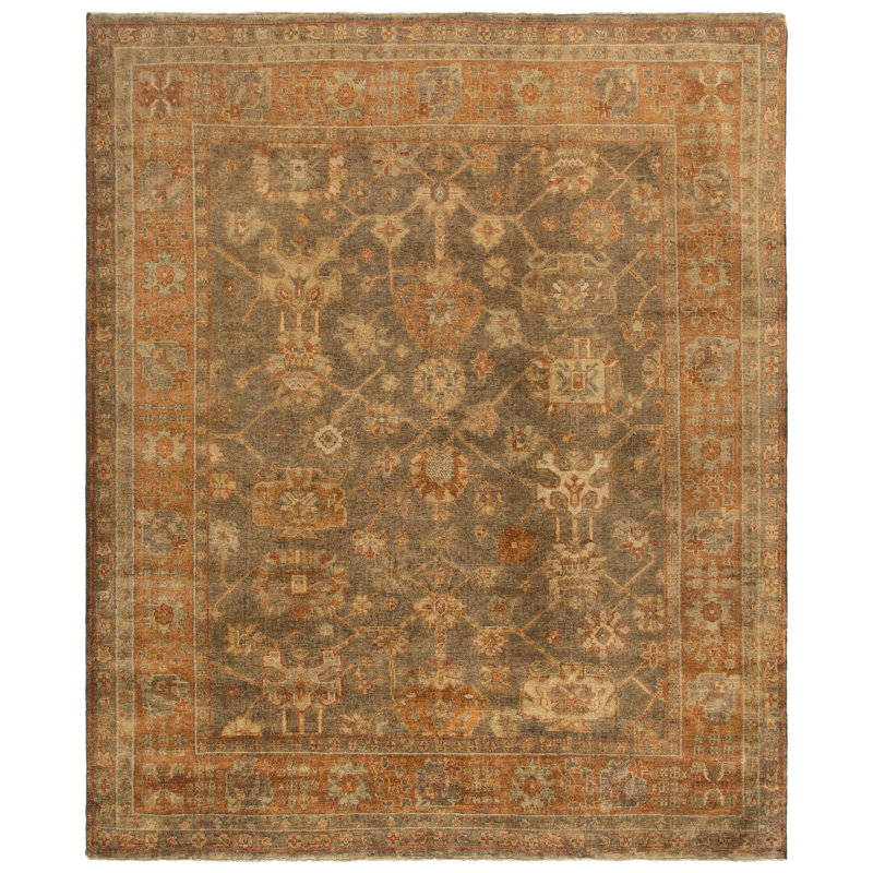 Oushak Oriental Hand-Knotted Wool Brown/Rust Area Rug, Rectangle 8' x 10'