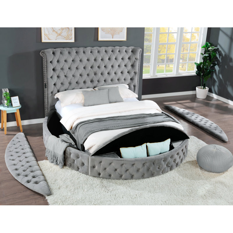 Taner Upholstered Storage Bed, Gray, King