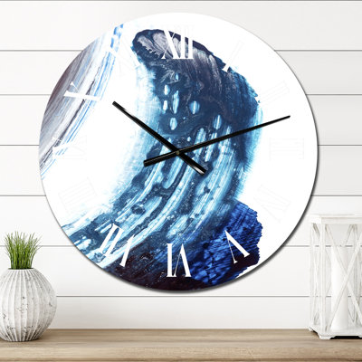 Blue And Brush Black Stripes - Modern Wall Clock