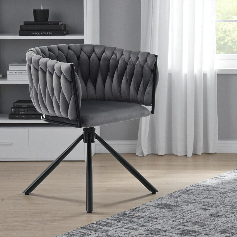 Authneil Velvet Metal Armchair, Grey, Black, 2