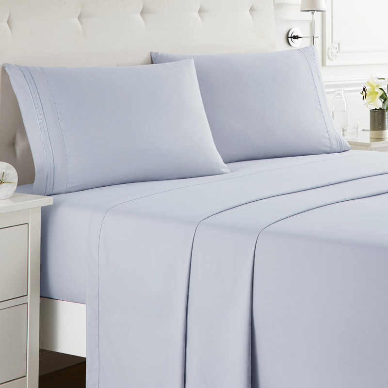  Double Brushed Hotel Luxury Sheet Set with Extra Soft Sheets & Pillowcases, Ice Blue, Full