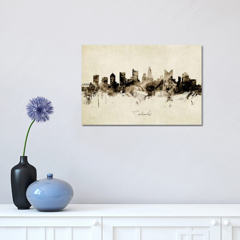 «Columbus Ohio Skyline» par Michael Tompsett, impression sur toile tendue, H 12 po x l 18 po x 1,5 po