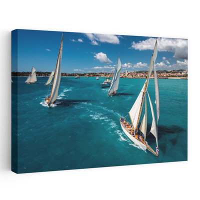 Voile, régate, turquoise, mer, rétro, impression abstraite, océan côtier