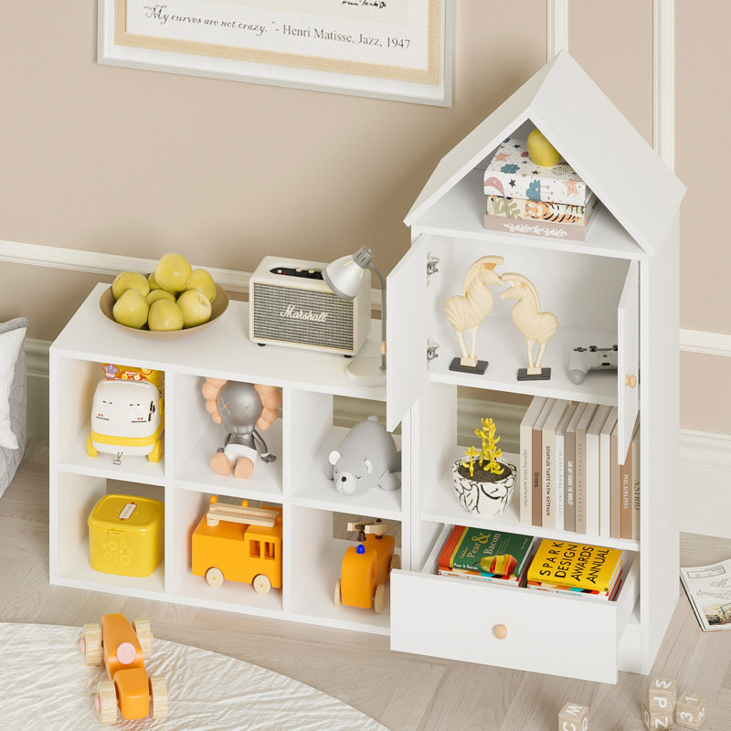 Bibliothèque polyvalente pour enfants avec un design en forme de maison, un rangement multifonctionnel pour les livres et les jouets, un emplacement réglable, un organisateur durable pour enfants pour la salle de jeux ou la chambre à coucher Assemblage