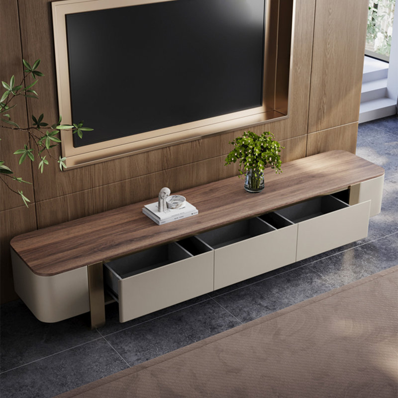 Meuble télé en bois massif de luxe clair, H 15,7 po x L 94,5 po x l 15,7 po