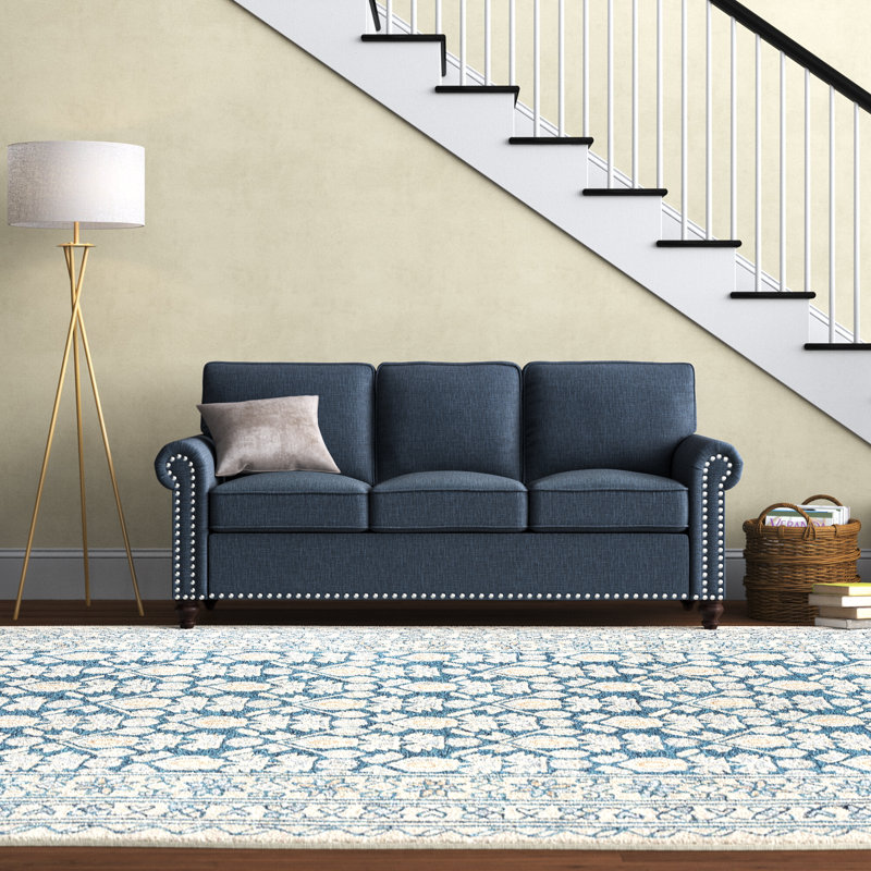 Anylia 78'' Sofa With Solid Wooden Legs, Blue Linen Blend