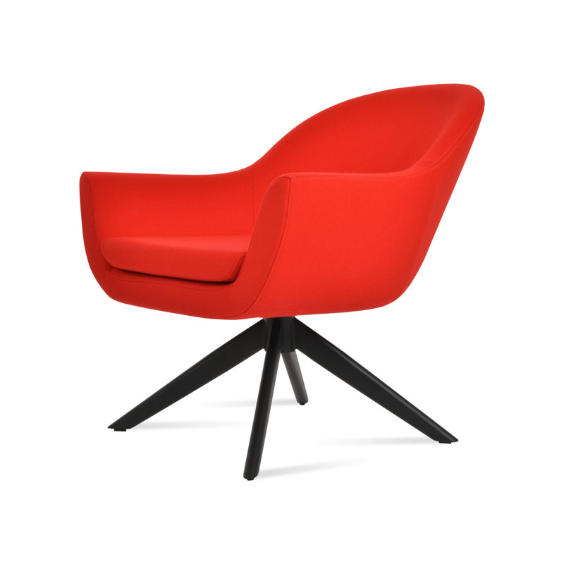 Fauteuil pivotant rembourré Madison, Noir, Laine rouge bonbon pomme