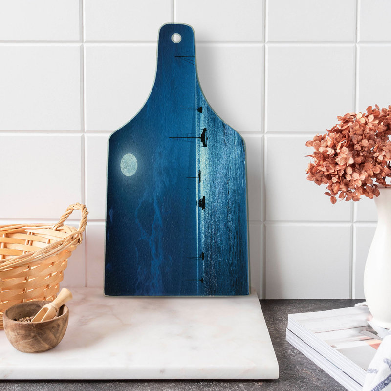 Ambesonne Ocean Tempered Glass Cutting Board Dramatic Nighttime Sky Navy White