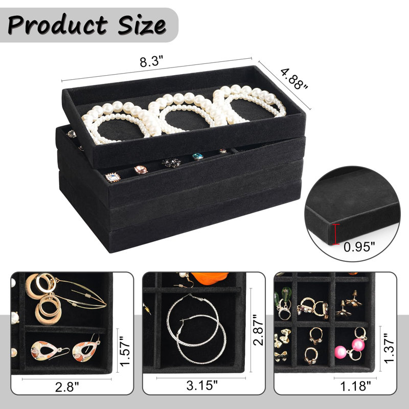 Ensemble de 8 plateaux à bijoux, colliers et bracelets avec tiroir à bijoux (noir)