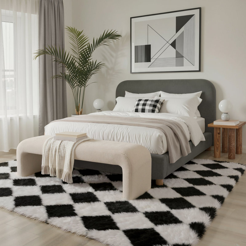 Plaid Machine Printed Area Rug, Rectangle 150 x 210 cm, Black/White