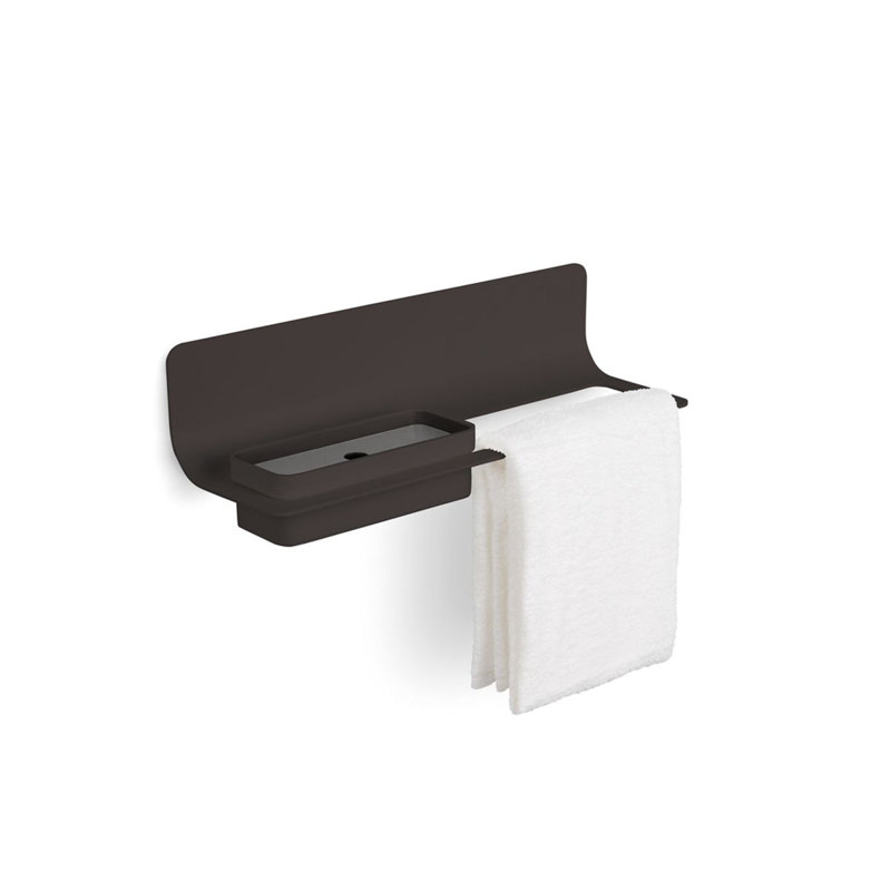 Curva 25'' Matte Black Aluminum Wall Shelf with Towel Bar