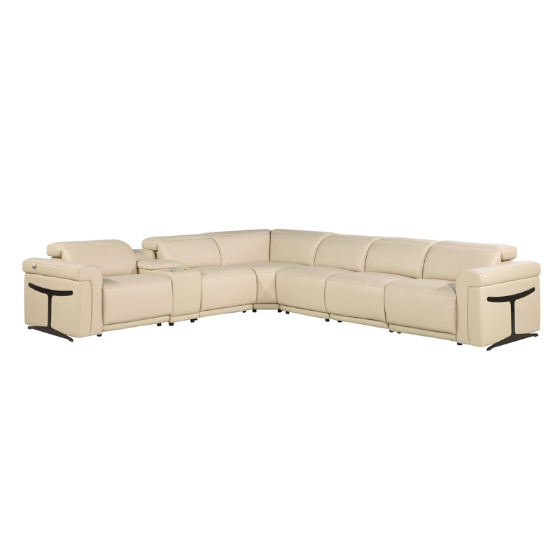 Suhur 7 - Piece Top Grain Italian Leather Reclining Sectional, Beige Genuine Leather