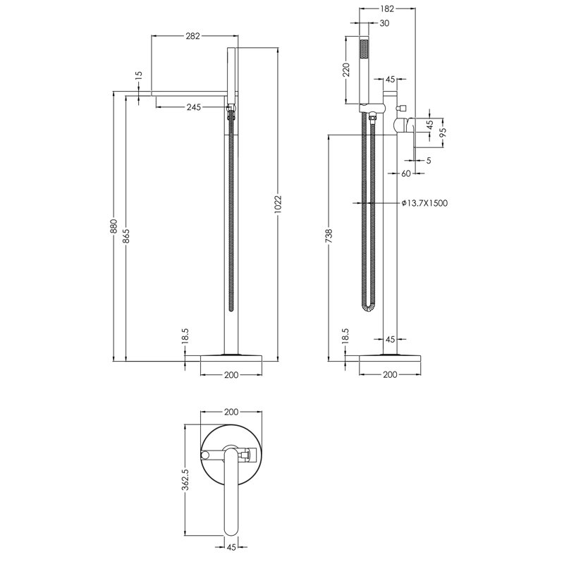 Arvan 1 Handle Floor Bath Shower Mixer Bath Filler with Diverter, Chrome