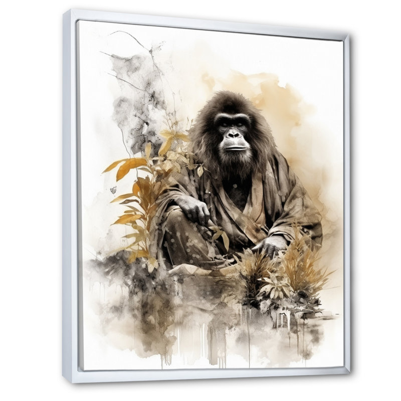 Bata, art asiatique, orang-outan Sumi I, H 40 po x l 30 po x P 1,5 po, Cadre flottant blanc