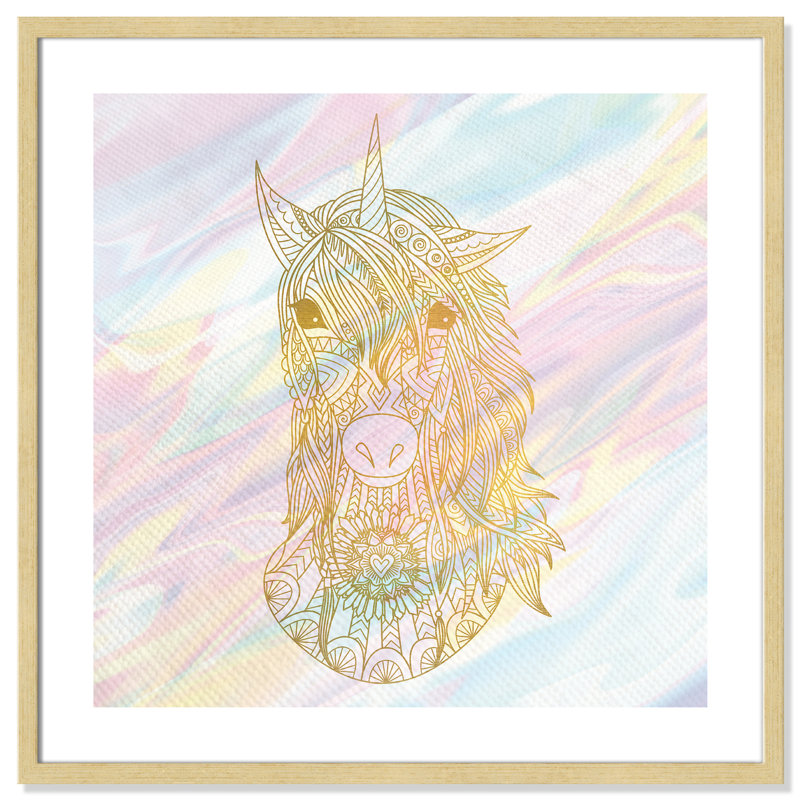 Dreaming licorne 2, H 27,5 po x l 27,5 po x P 1,19 po, Cadre boîte champagne