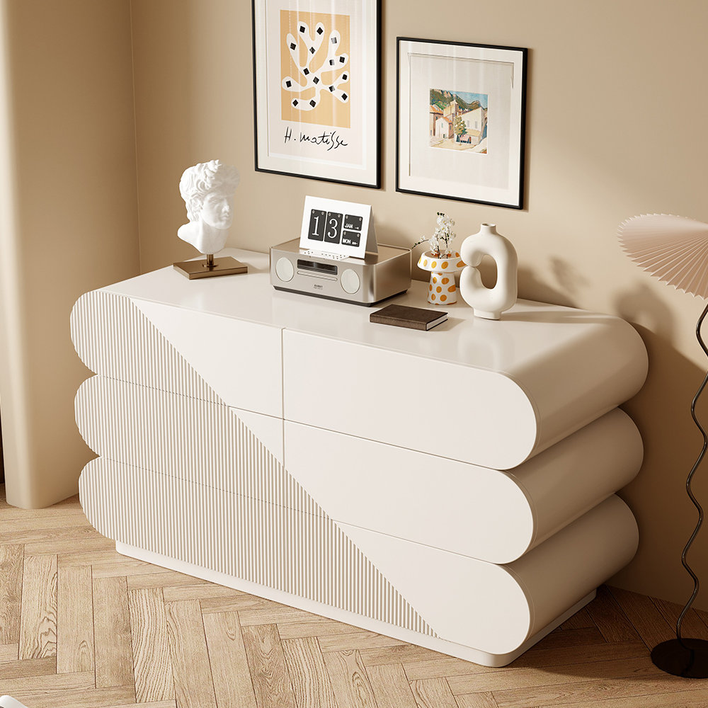 Dropship White Contemporary Roman Style, Solid Wood 6 Drawers