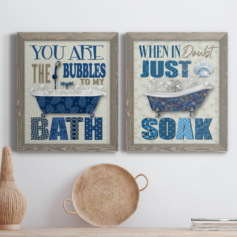 " Bubble Bath " 2 - Pieces, Gray Framed Canvas, 20" H x 34" W x 1.5" D