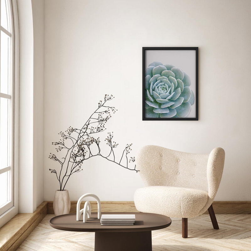 Rosette verte douce, gros plan, illustration botanique, petit décor, œuvre d'art, Noir, H 14 po x l 11 po