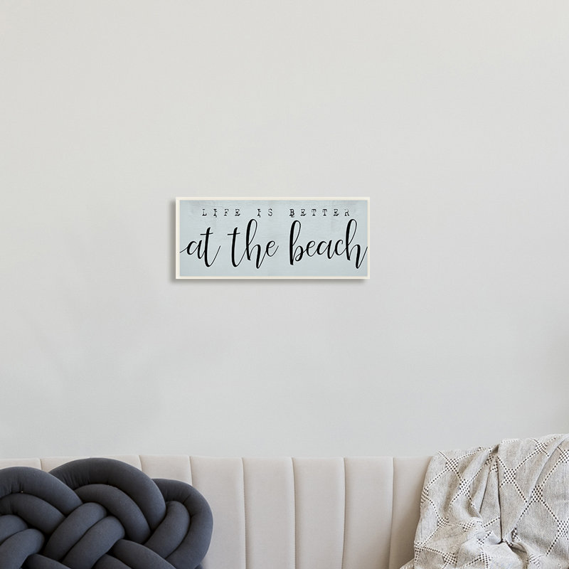 «Life's Better At Beach», bleu nautique doux, Bois, H 7 po x l 17 po