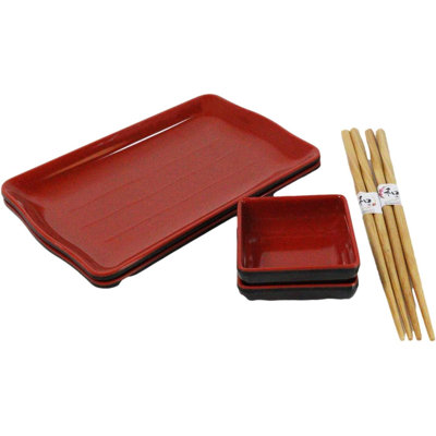 Wavy Sushi Plates Sauce Dishes And Chopsticks Set Serves 2