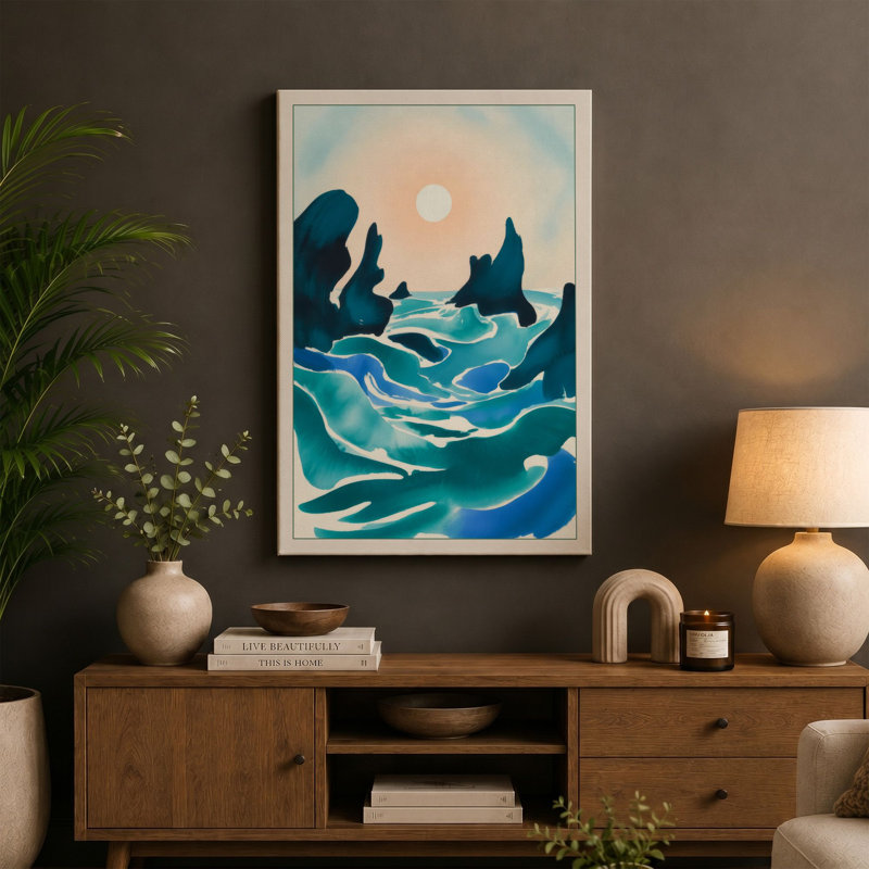 Serenity Coastal - Wrapped Canvas, 36x24 - 91.4 x 61.0 cm, Taupe Border