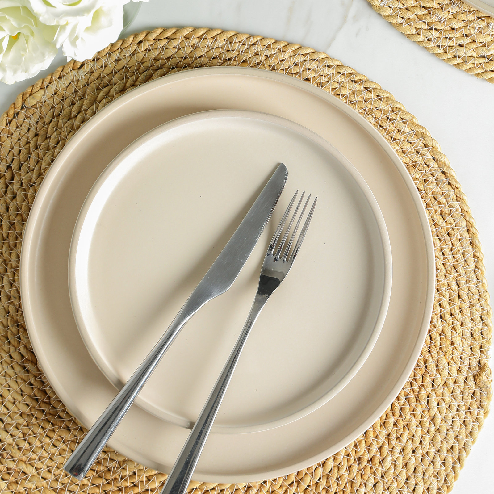 Amber Stoneware Dinnerware Set, Beige