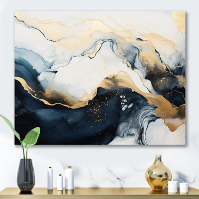 Gold And Blue Abstract Marble Ink II - Marble Wall Decor