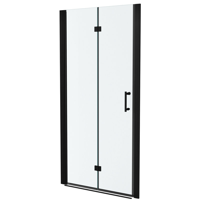 Porte de douche pliante noire matte de 34 po x H 72 po avec fonction double, verre trempé transparent de 1/4 po d'épaisseur, eau à garder à l'écart, cadre et charnières en acier inoxydable, options d'installation réversible, 180 po
