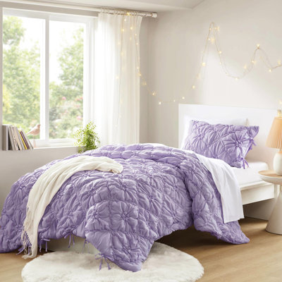 Édredon simple à motif floral mauve avec jolie courtepointe, détails à nouer, expérience moelleuse, utilisation toutes saisons, microfibre douce brossée, poids léger pour chaque saison, idéal pour les jeunes filles